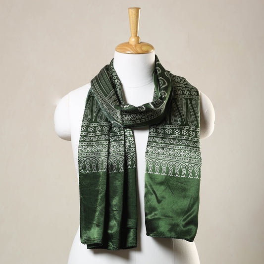 Green - Ajrakh Printed Mashru Silk Stole
