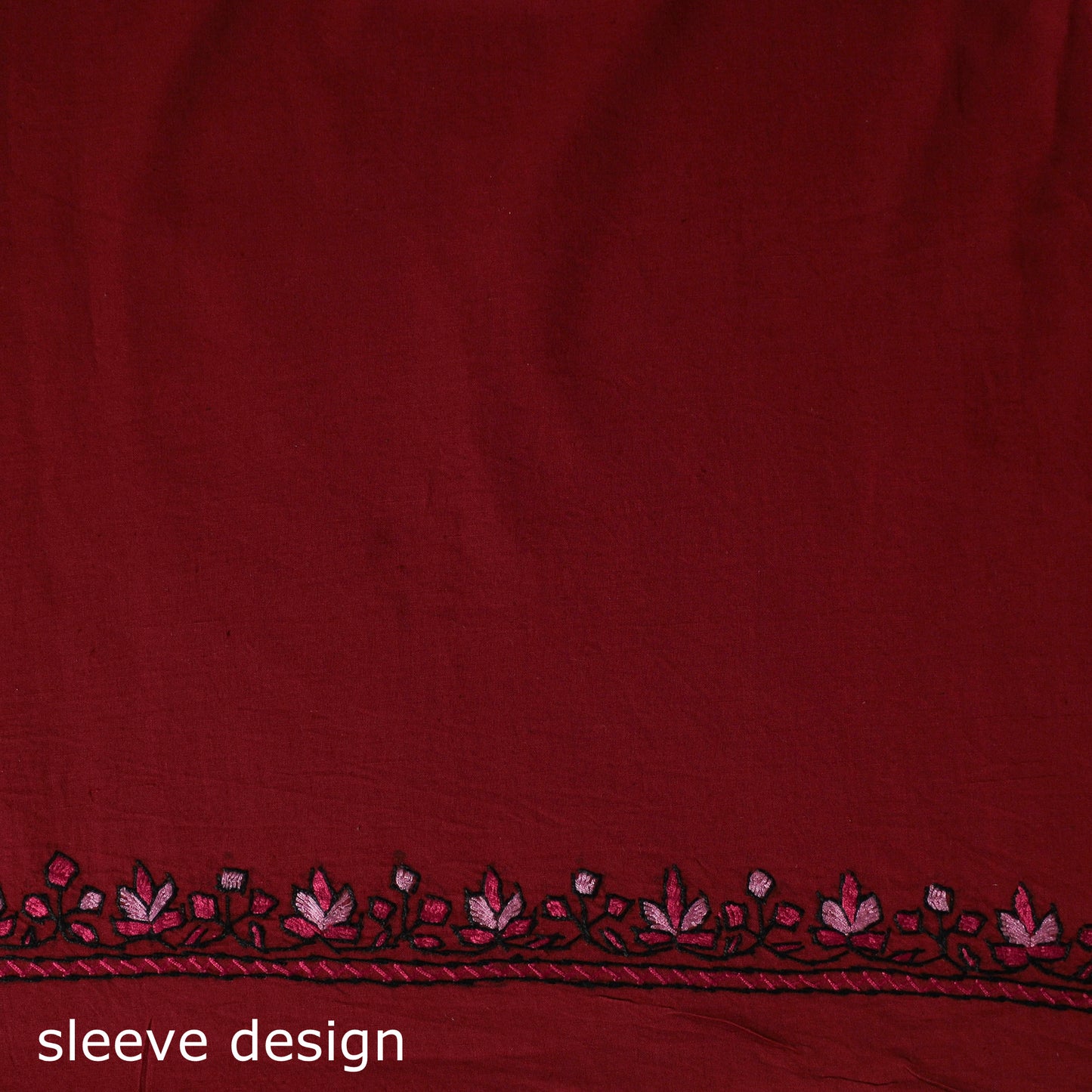 Red - Hand Embroidered Cotton Kashida 2pc Unstitched Dress Material Kurta Set 42