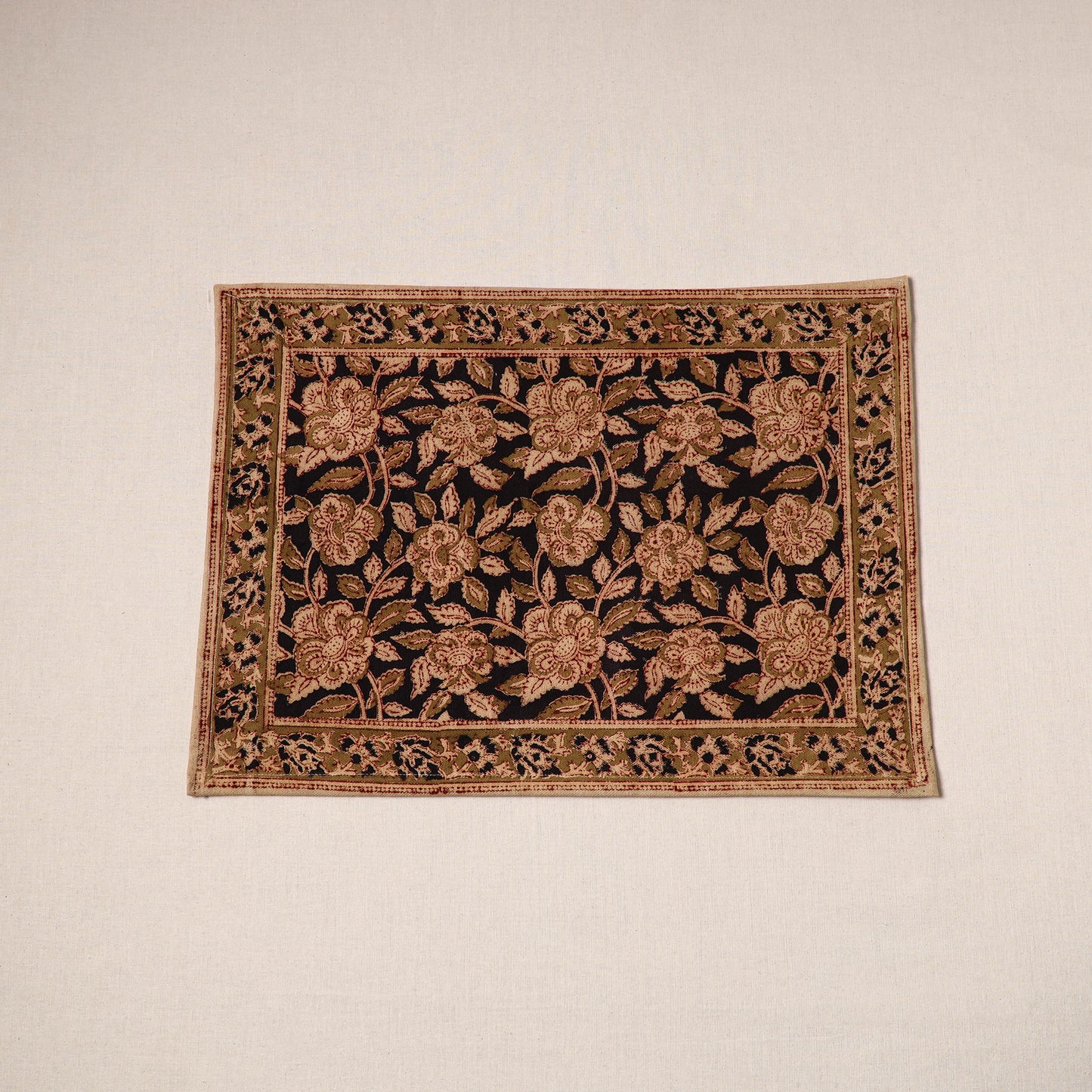 Black - natural dyed pedana kalamkari cotton table mat 13