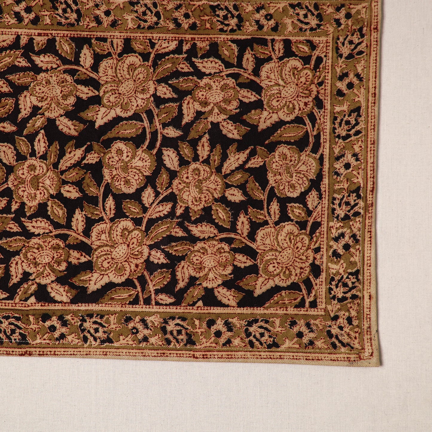 Black - natural dyed pedana kalamkari cotton table mat 13