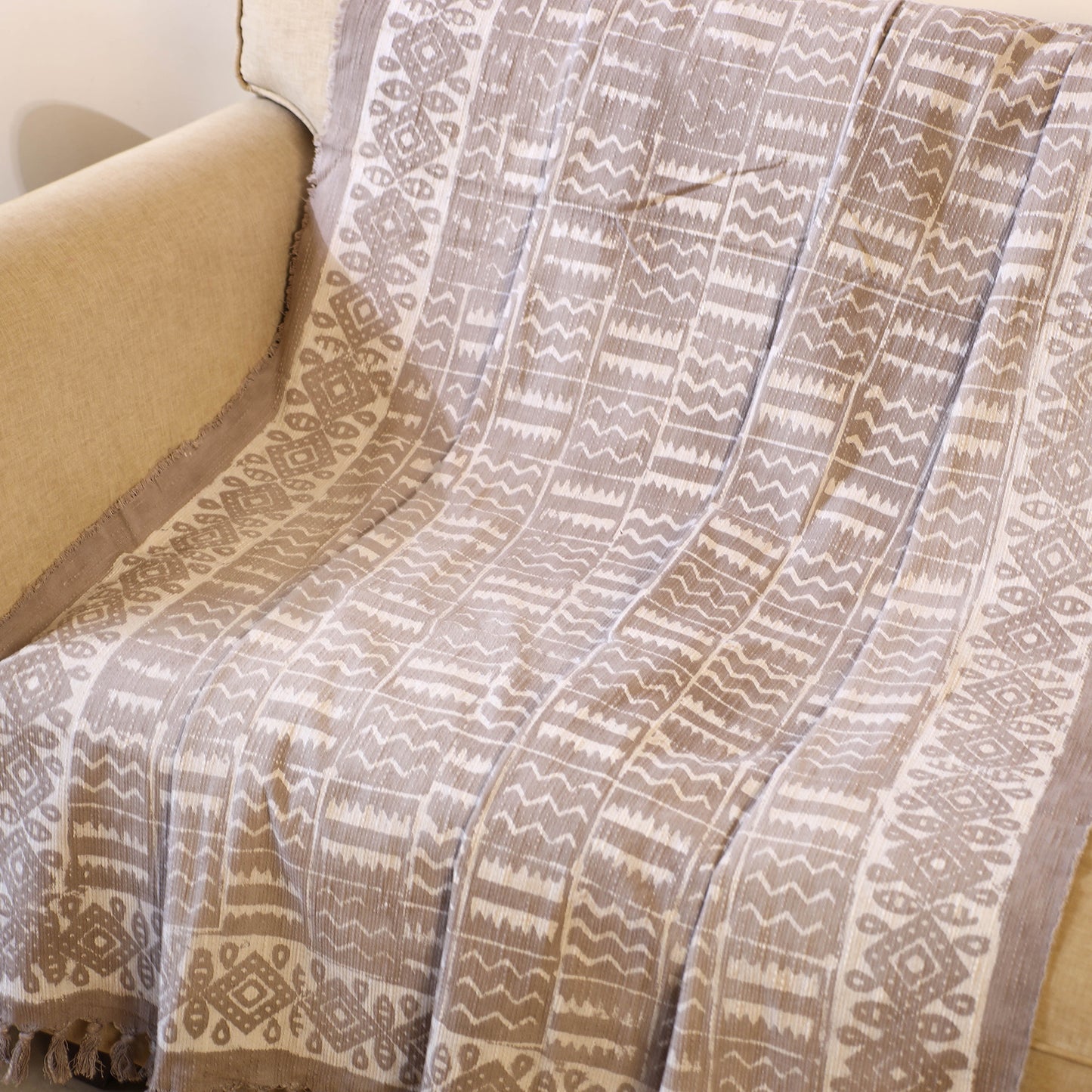 Brown Handloom Jaipur Block Print Cotton Sofa Throw