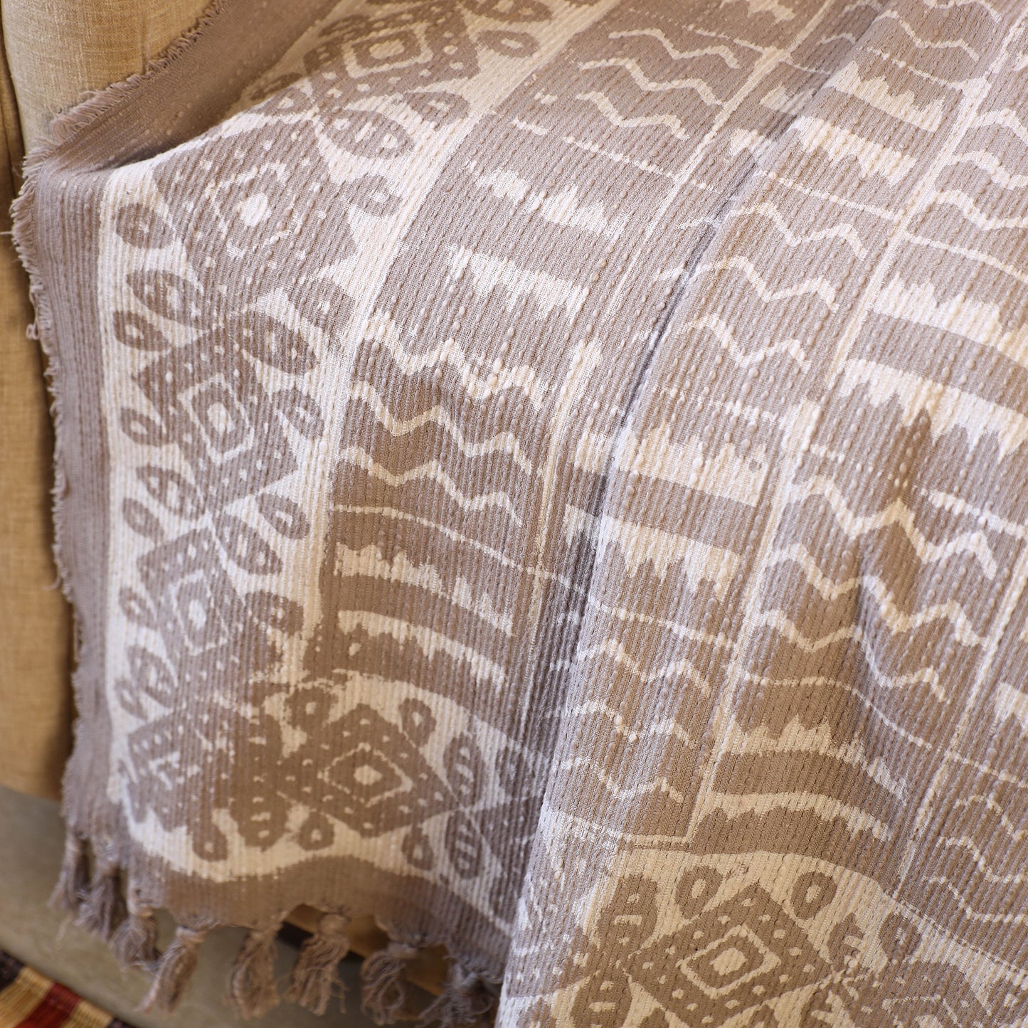Brown Handloom Jaipur Block Print Cotton Sofa Throw
