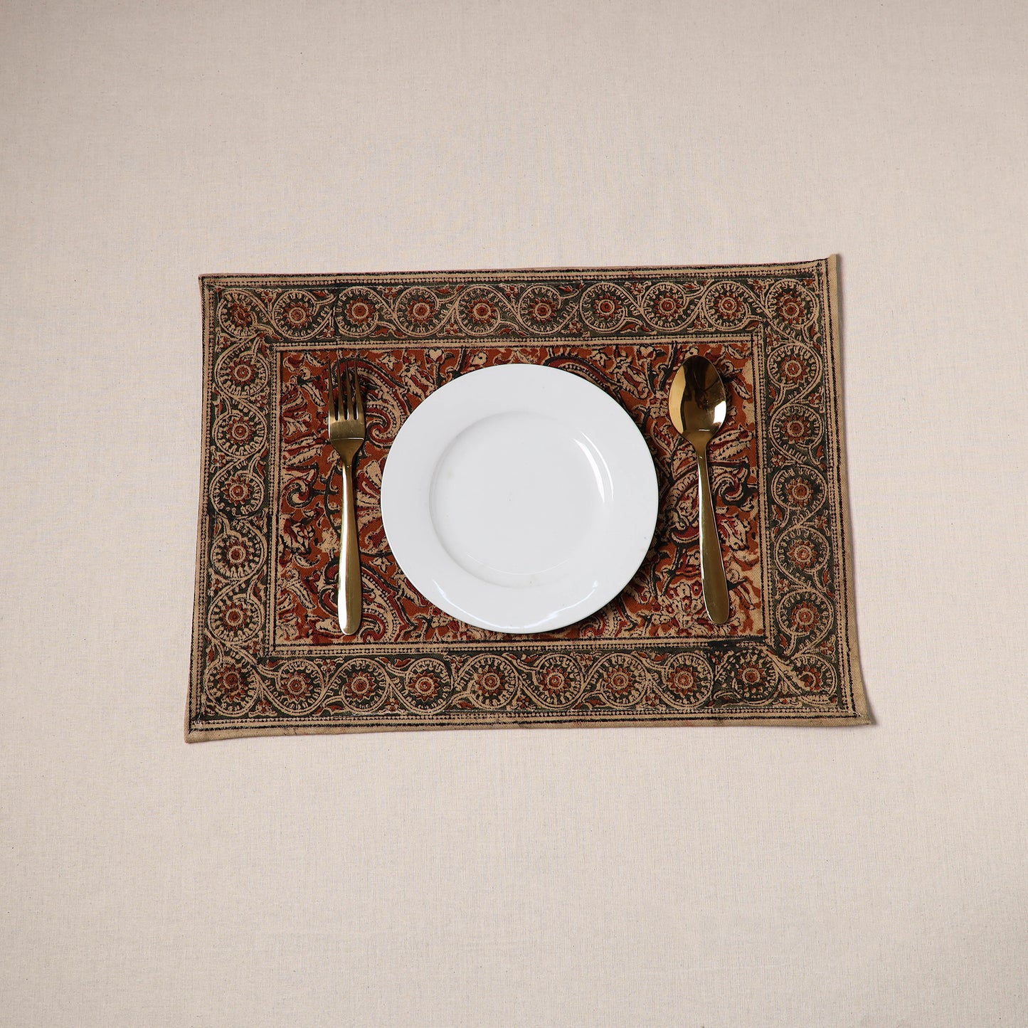 Red - natural dyed pedana kalamkari cotton table mat 15