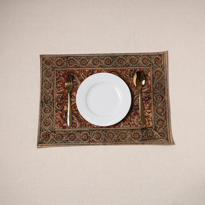 Red - natural dyed pedana kalamkari cotton table mat 15