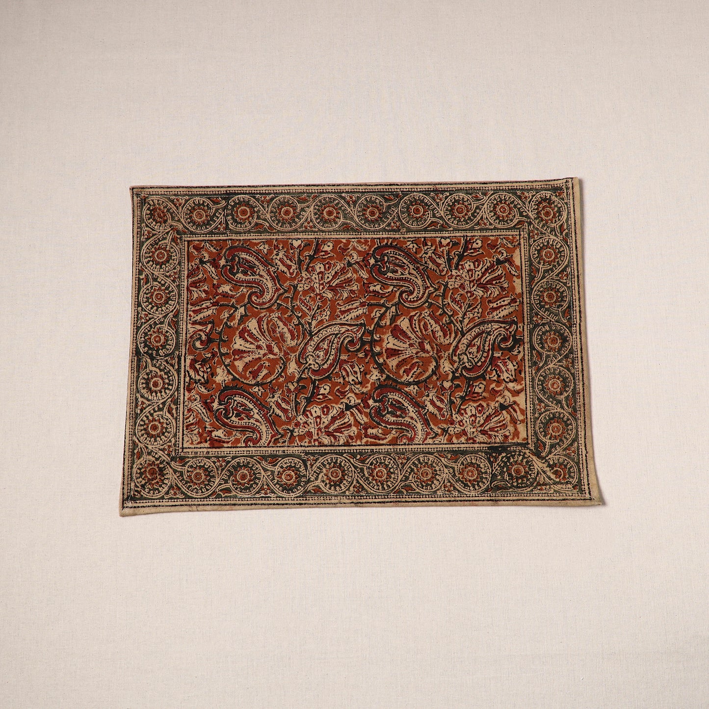 Red - natural dyed pedana kalamkari cotton table mat 15