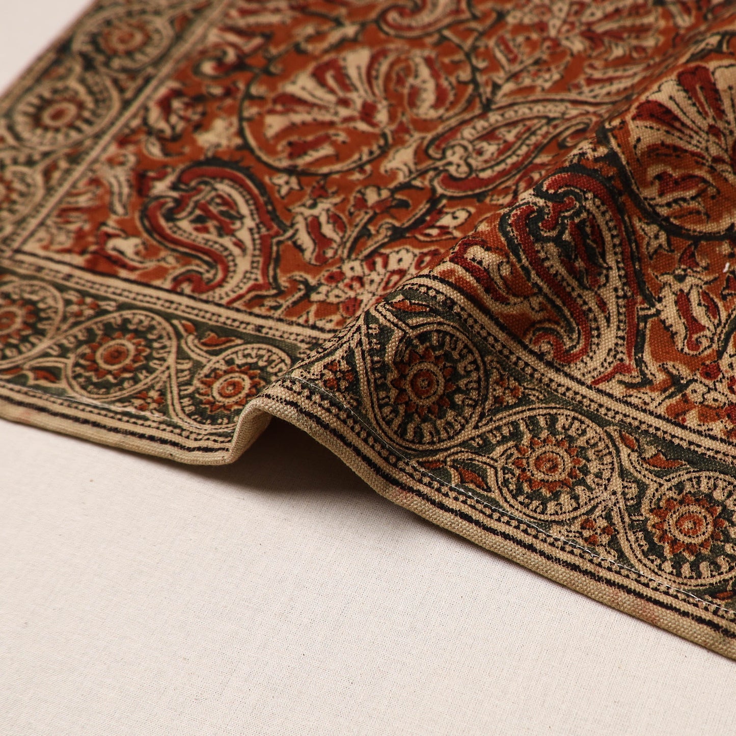 Red - natural dyed pedana kalamkari cotton table mat 15