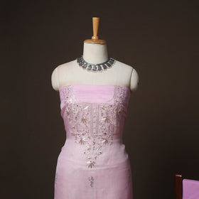 Purple - 3pc Pitta Work Kota Doria Silk Unstitched Dress Material Suit Set 02