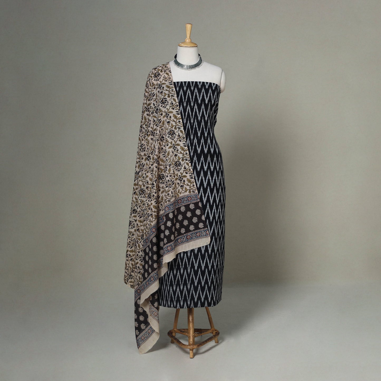 Black - 2pc unstitched cotton pochampally ikat dress