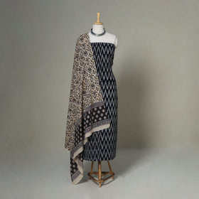 Black - 2pc unstitched cotton pochampally ikat dress