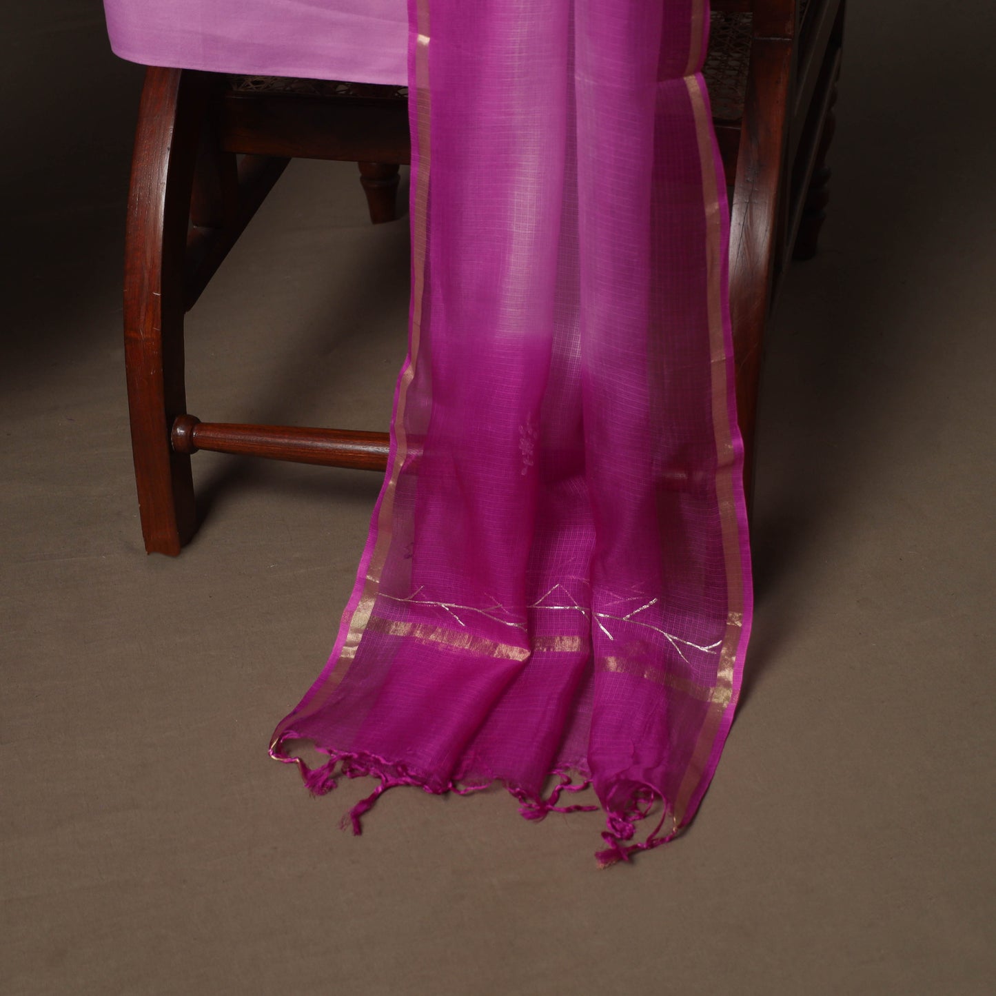 Purple - 3pc Pitta Work Kota Doria Silk Unstitched Dress Material Suit Set 03