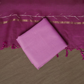Purple - 3pc Pitta Work Kota Doria Silk Unstitched Dress Material Suit Set 03