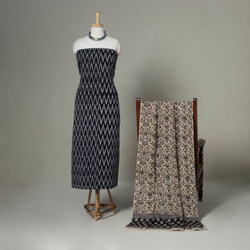 Black - 2pc unstitched cotton pochampally ikat dress