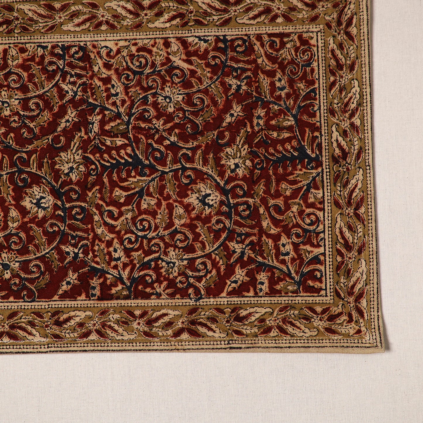 Maroon - natural dyed pedana kalamkari cotton table mat 17