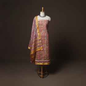 Pink - Sanganeri Hand Block Print Maheshwari Silk 3pc Unstitched Dress Material Suit Set 10