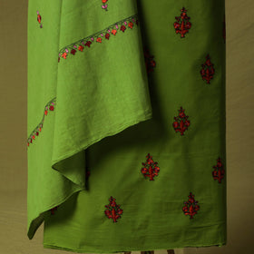 Green - Hand Embroidered Cotton Kashida 3pc Unstitched Dress Material Suit Set 47