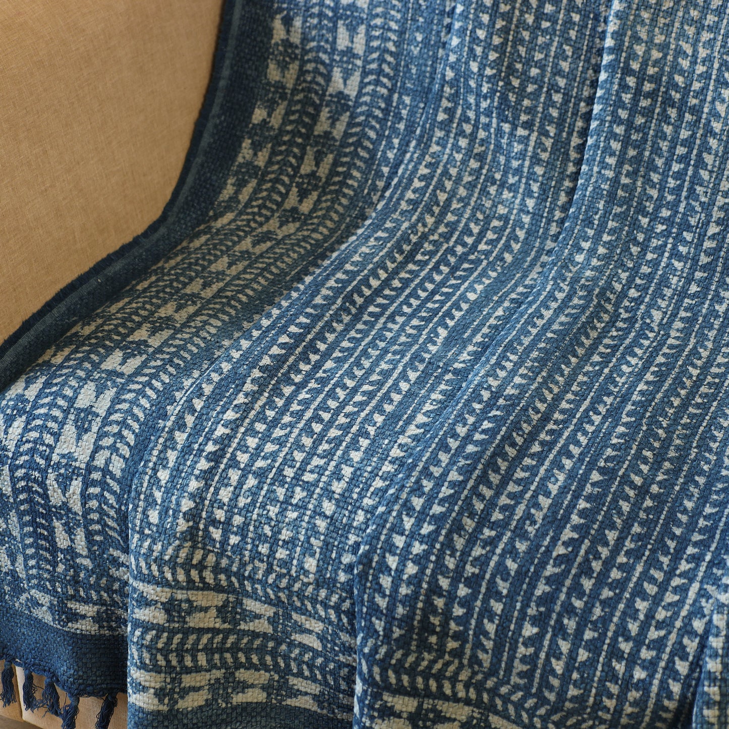 Blue Handloom Jaipur Block Print Cotton Sofa Throw