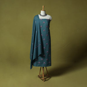 Blue - Hand Embroidered Cotton Kashida 3pc Unstitched Dress Material Suit Set 48