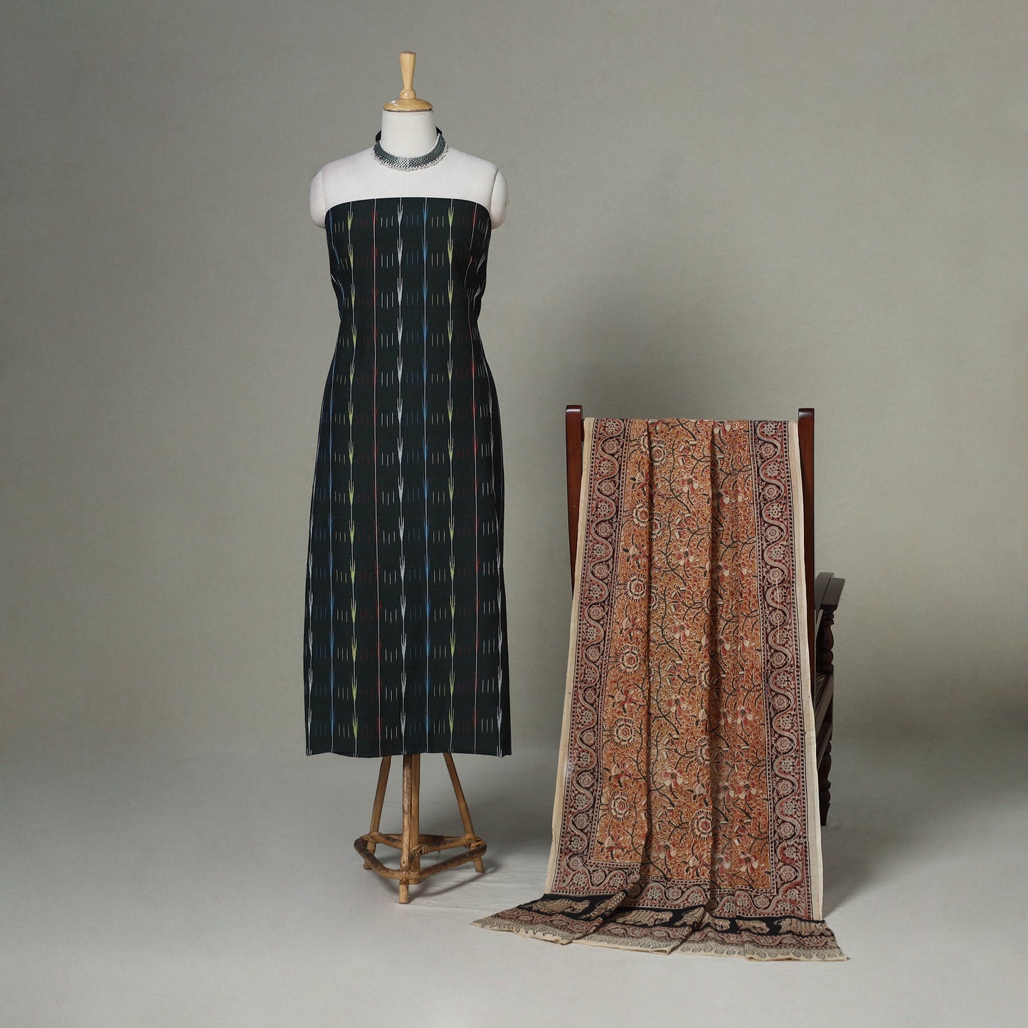 Black - 2pc handloom cotton unstitched pochampally ikat