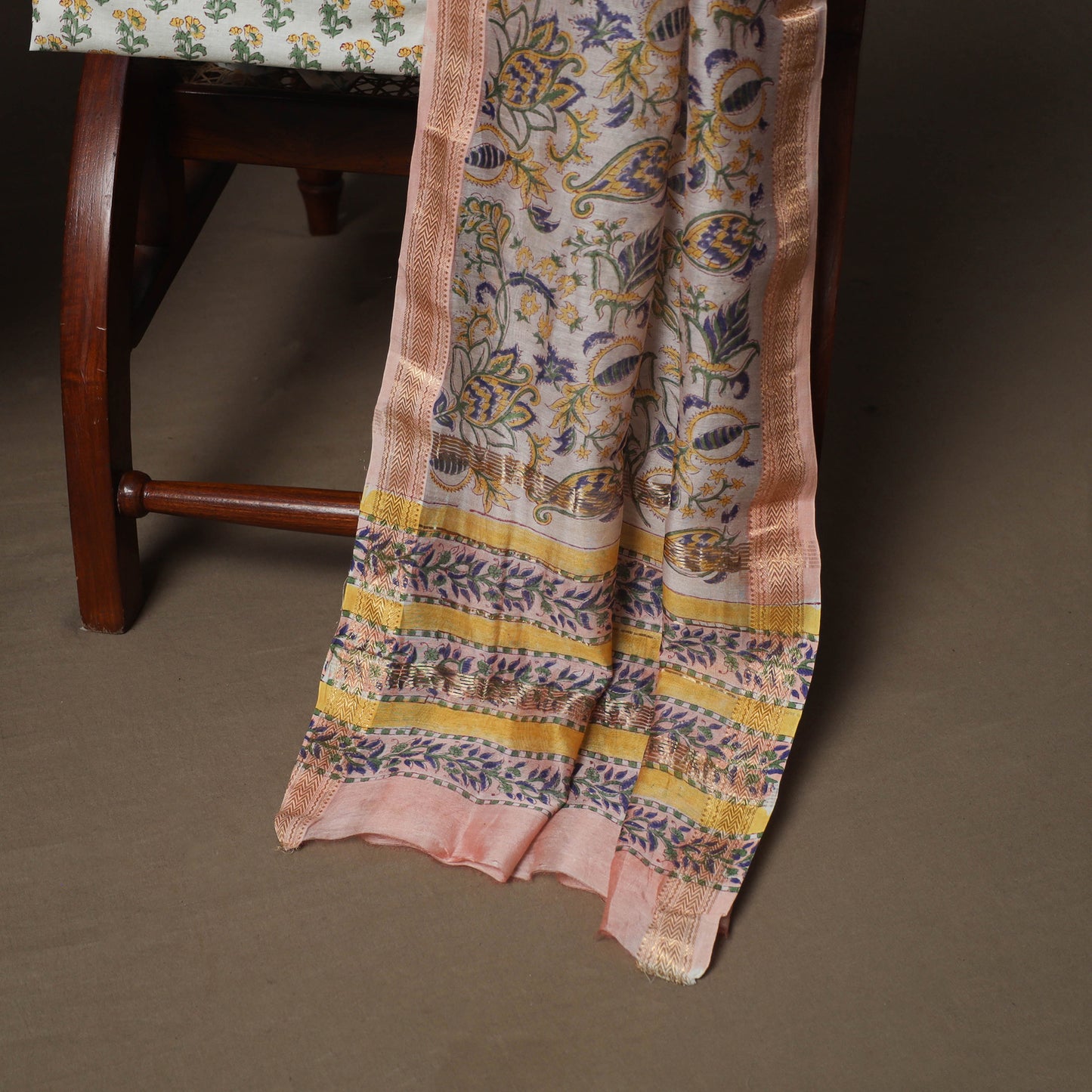 Peach - Sanganeri Hand Block Print Maheshwari Silk 3pc Unstitched Dress Material Suit Set 13