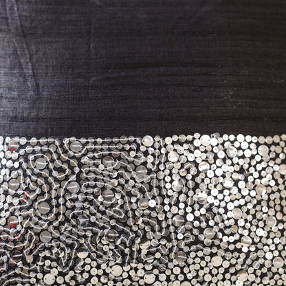 Black - Aari Embroidery Sequin Work Ghicha Silk Cushion Cover (16 x 16 in)