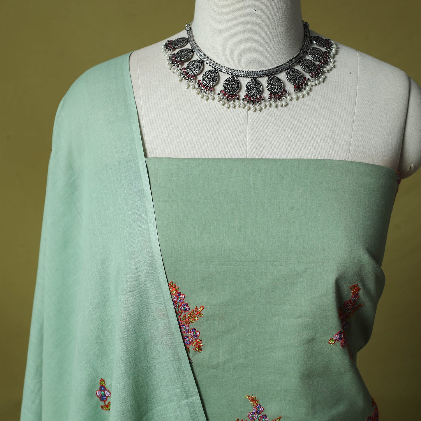 Hand Embroidered Cotton Kashida 3pc Unstitched Dress Material Suit Set 49