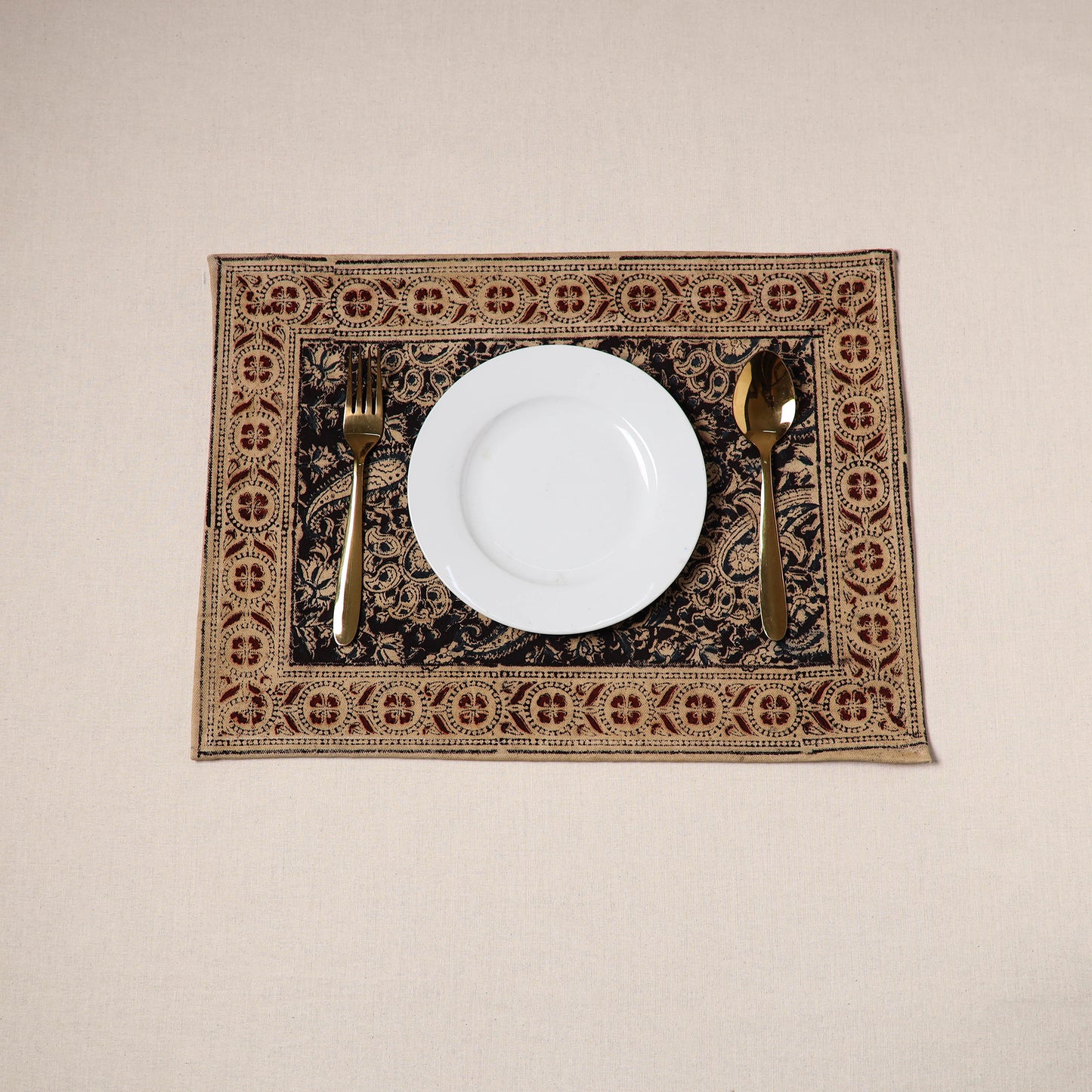 Black - natural dyed pedana kalamkari cotton table mat 20