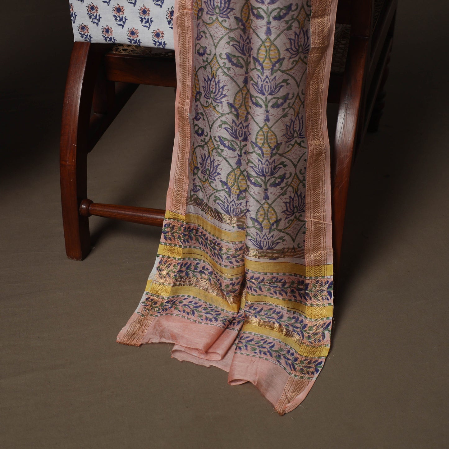 Orange - Sanganeri Hand Block Print Maheshwari Silk 3pc Unstitched Dress Material Suit Set 14