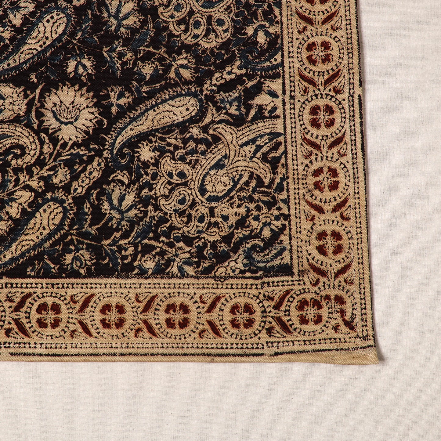 Black - natural dyed pedana kalamkari cotton table mat 20