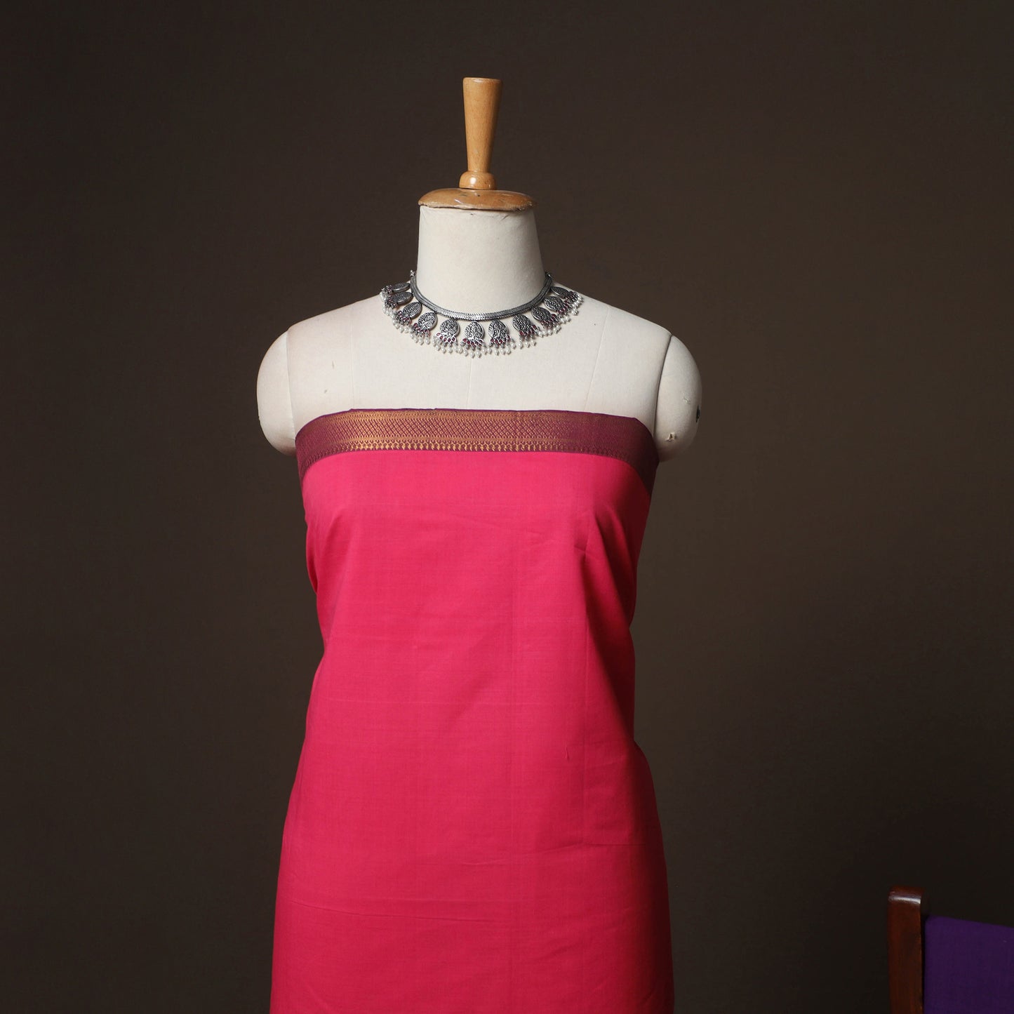 Pink - Mangalagiri Handloom Cotton 3pc Unstitched Dress Material Suit Set 15
