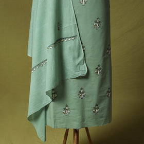 Green - Hand Embroidered Cotton Kashida 3pc Unstitched Dress Material Suit Set 50