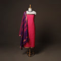 Pink - Mangalagiri Handloom Cotton 3pc Unstitched Dress Material Suit Set 15