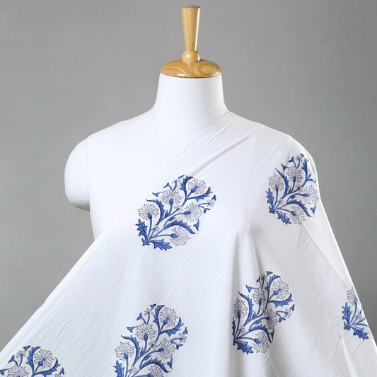 White - Sanganeri Block Printed Cotton Fabric
