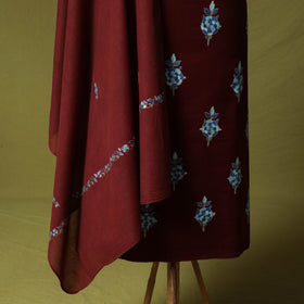 Maroon - Hand Embroidered Cotton Kashida 3pc Unstitched Dress Material Suit Set 51