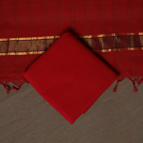 Maroon - Mangalagiri Handloom Cotton 3pc Unstitched Dress Material Suit Set 16
