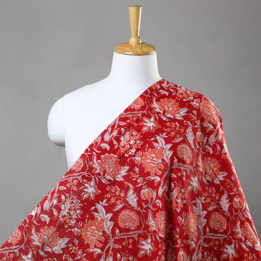 Red - Sanganeri Block Printed Cotton Fabric