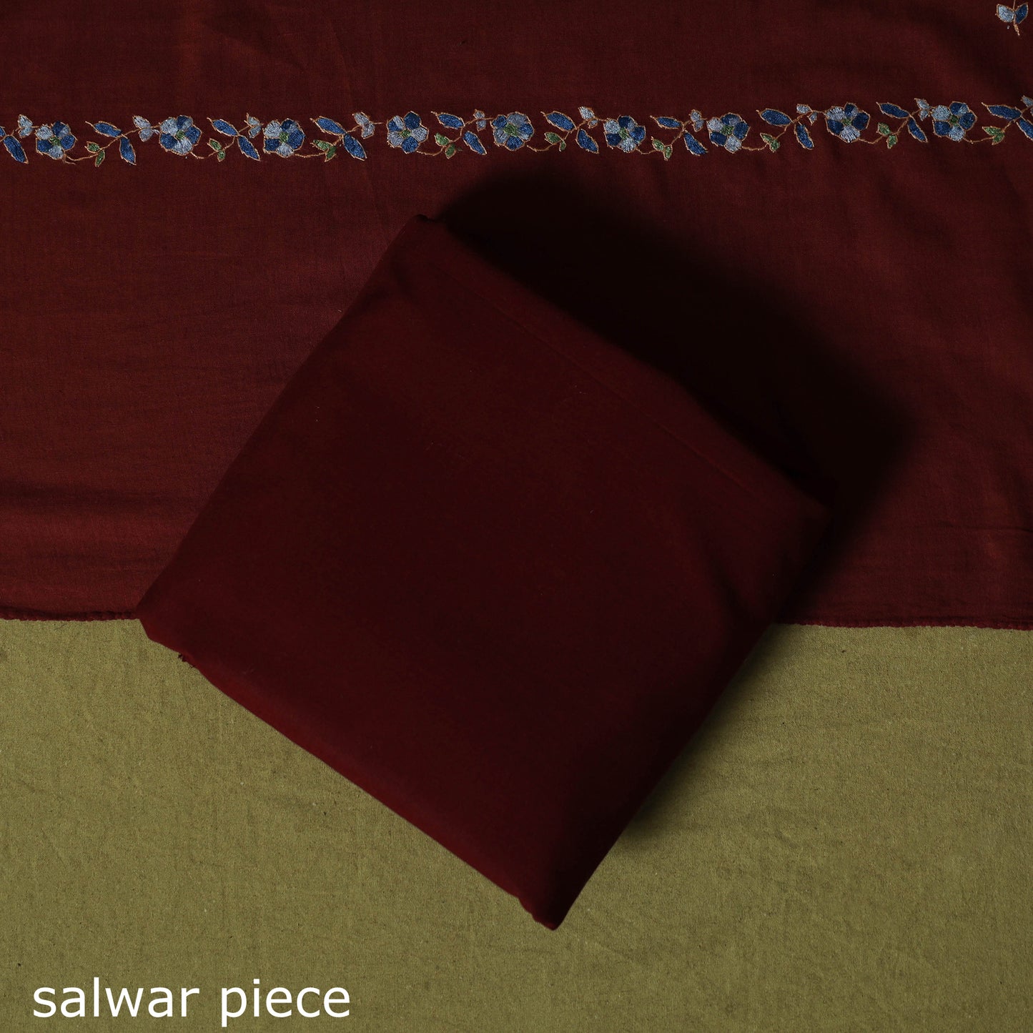 Maroon - Hand Embroidered Cotton Kashida 3pc Unstitched Dress Material Suit Set 51