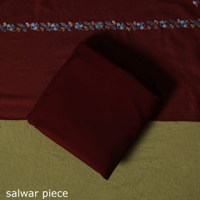 Maroon - Hand Embroidered Cotton Kashida 3pc Unstitched Dress Material Suit Set 51