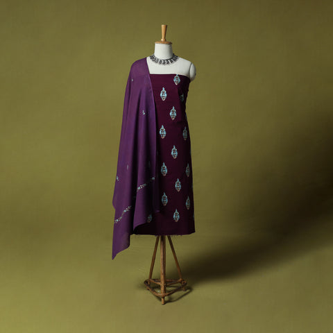 Hand Embroidered Cotton Kashida 3pc Unstitched Dress Material Suit Set 52