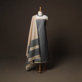 Grey - Mangalagiri Handloom Cotton 3pc Unstitched Dress Material Suit Set 17