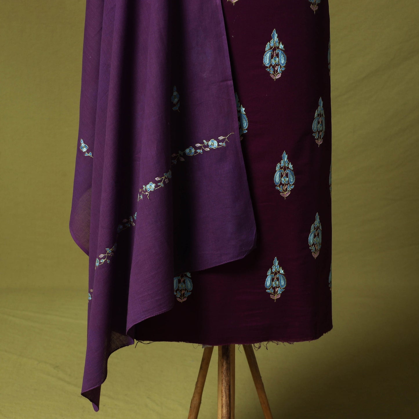 Hand Embroidered Cotton Kashida 3pc Unstitched Dress Material Suit Set 52
