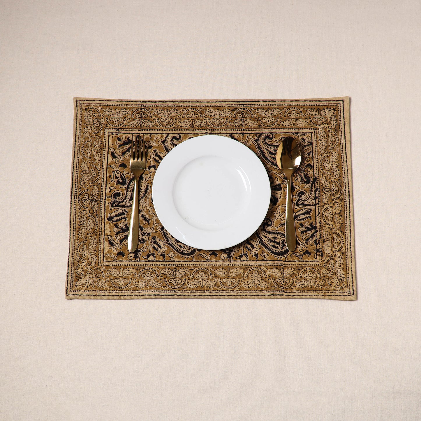 Brown - natural dyed pedana kalamkari cotton table mat 26