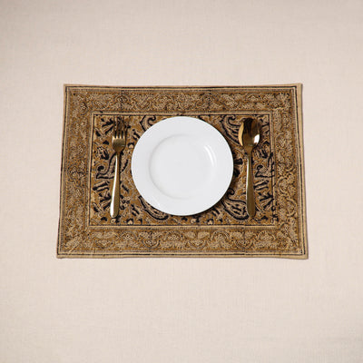 Brown - natural dyed pedana kalamkari cotton table mat 26