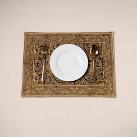 Brown - natural dyed pedana kalamkari cotton table mat 26