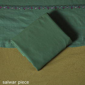 Green - Hand Embroidered Cotton Kashida 3pc Unstitched Dress Material Suit Set 53