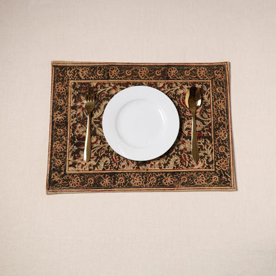 Brown - natural dyed pedana kalamkari cotton table mat 27