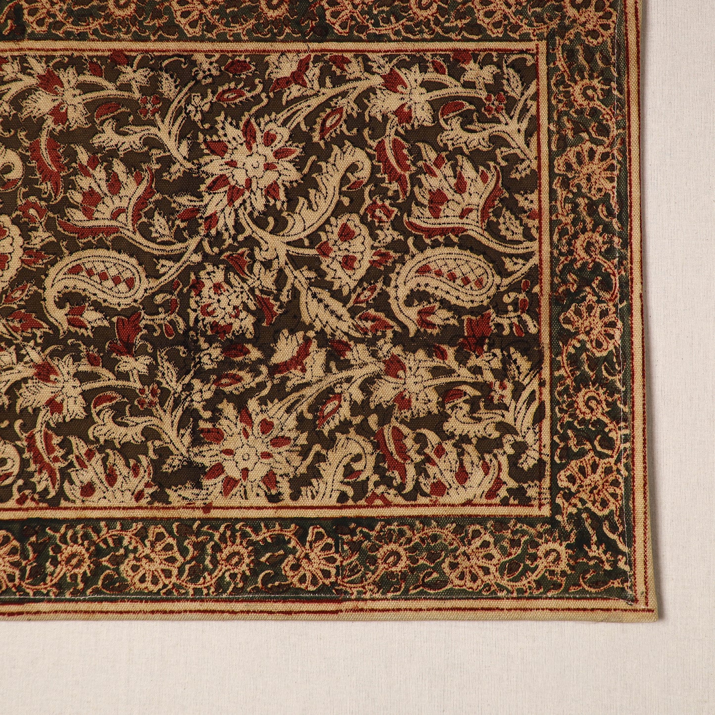Brown - natural dyed pedana kalamkari cotton table mat 27