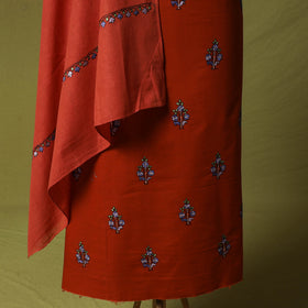 Red - Hand Embroidered Cotton Kashida 3pc Unstitched Dress Material Suit Set 54
