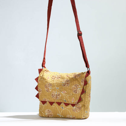Yellow - Jugaad Handmade Running Stitch Cotton Flap Sling Bag