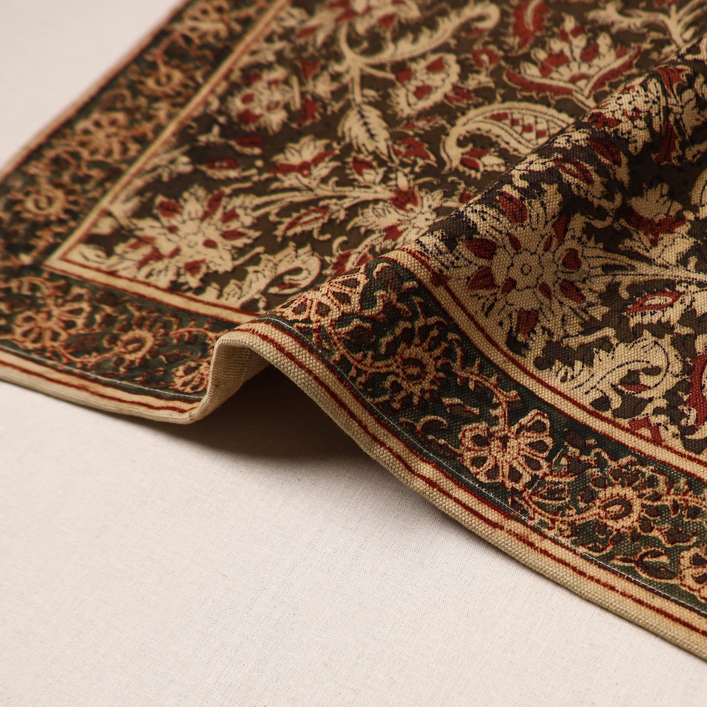 Brown - natural dyed pedana kalamkari cotton table mat 27
