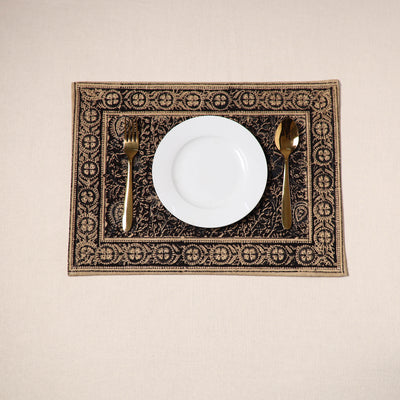 Black - natural dyed pedana kalamkari cotton table mat 28